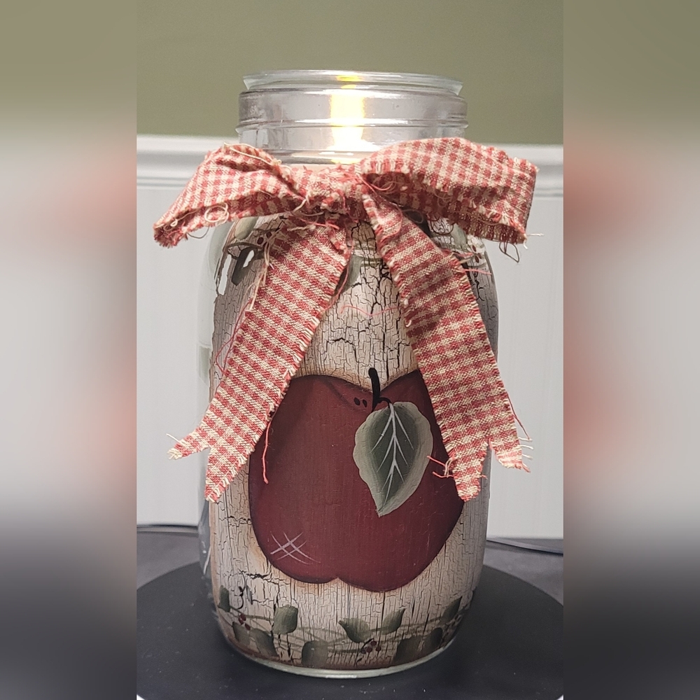 Primitive Style Apple Jar Tealight Holder